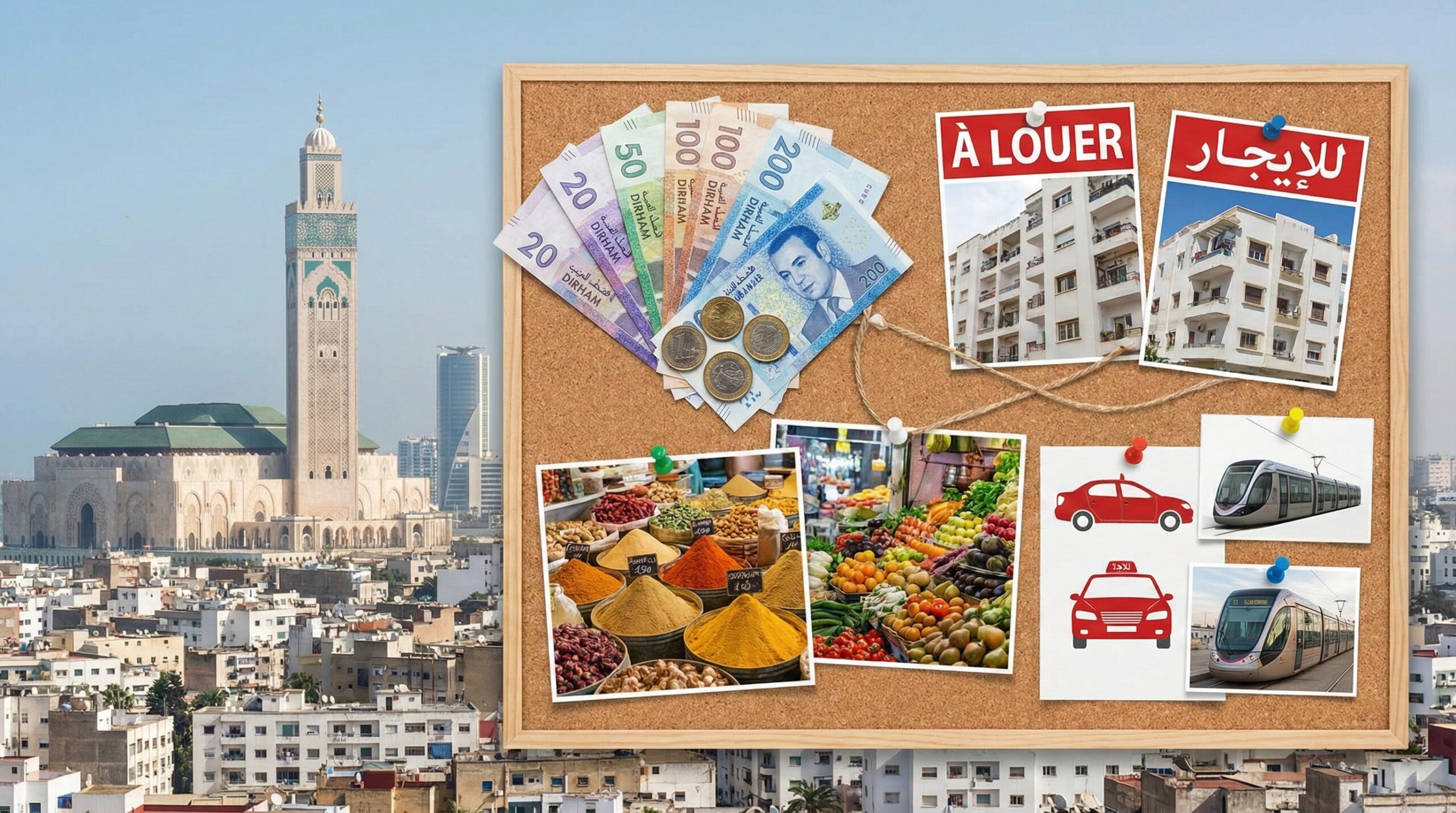 Breakdown of Morocco cost of living with currency and expenses icons